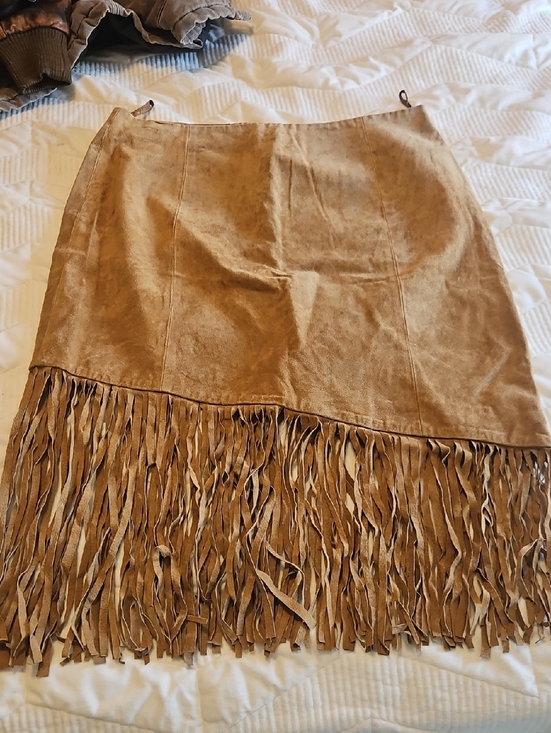 Venezia Jeans Dresses & Skirts - Fringe Hem Suede Mini Skirt - Tan